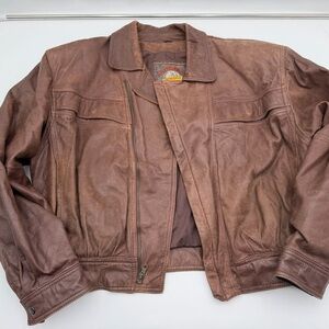 Adventure Bound Made in Korea Size XL Brown Leather Bomber Jacket